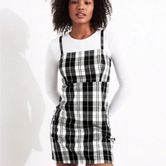 hollister plaid mini dress Hollister Black and White Plaid Mini Dress Size Small